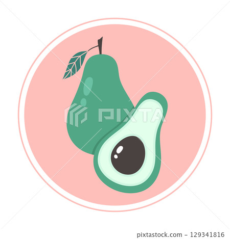 Avocado fruit icon. Cartoon fruit with a slice. Vector illustration 129341816