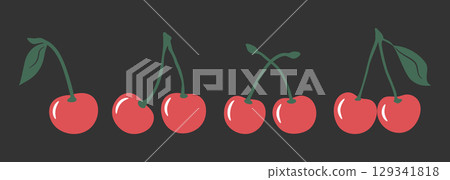 Hand drawn cherry berries on dark background. Cherry fruit. Vector illustration Hand drawn cherry berries on dark background. Cherry fruit. Vector illustration 129341818