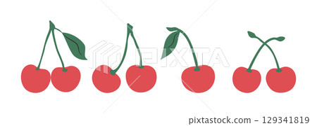 Hand drawn cherry berries isolated on white background. Cherry fruit. Vector illustration Hand drawn cherry berries isolated on white background. Cherry fruit. Vector illustration 129341819