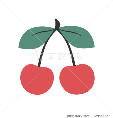 Two cherries on one branch. Hand drawn cherry berry. Vector illustration. Two cherries on one branch. Hand drawn cherry berry. Vector illustration. 129341832