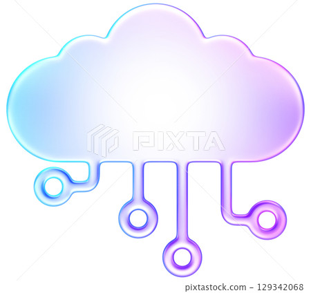 3D glass style purple blue cloud icon with circuit lines, representing cloud computing, storage, and networking 3D glass style purple blue cloud icon with circuit lines, representing cloud computing, storage, and networking 129342068
