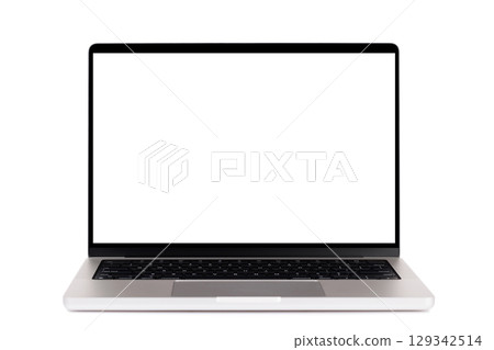 Laptop with a blank screen isolated on a white background 129342514