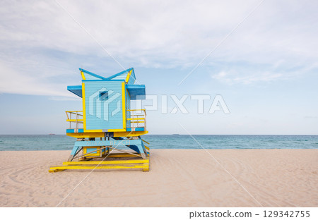 Colorful lifeguard tower on Miami Beach Colorful lifeguard tower on Miami Beach 129342755