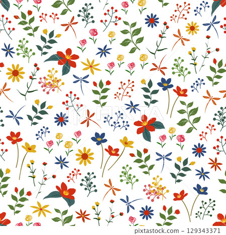 Colorful wildflowers seamless pattern,design for decorative,fabric,textile,wallpaper and all print Colorful wildflowers seamless pattern,design for decorative,fabric,textile,wallpaper and all print 129343371
