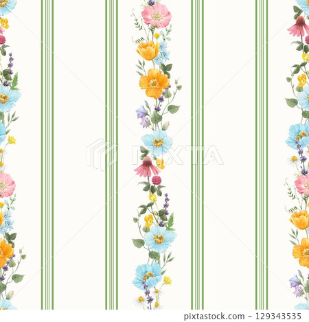 Trendy stylish Vertical Striped floral pattern with wild flowers and intertwining leaves. vintage style pattern. Design for fashion , fabric, textile, wallpaper , wrapping and all prints Trendy stylish Vertical Striped floral pattern with wild flowers and intertwining leaves. vintage style pattern. Design for fashion , fabric, textile, wallpaper , wrapping and all prints 129343535