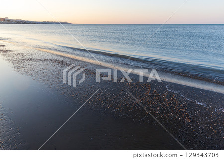 Caspian Sea coastal landscape, Buzovna, Azerbaijan. 129343703