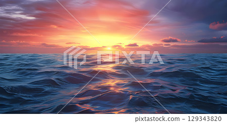 Beautiful sunset over a tropical beach, Beautiful sunset over the sea - Ai Generated 129343820