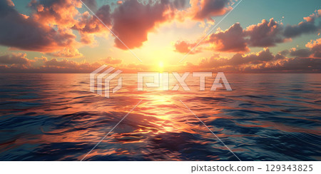 Beautiful sunset over a tropical beach, Beautiful sunset over the sea - Ai Generated 129343825