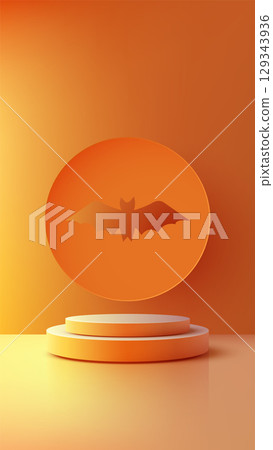 halloween mockup with orange pedestal and bat silhouette for product display showcase in warm studio scene background 129343936