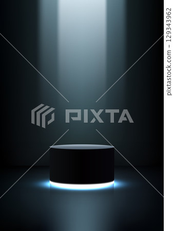 black 3d podium with spotlight and blue glow for product display in dark empty studio scene perfect for modern showcase mockup presentation background or minimalist branding design black 3d podium with spotlight and blue glow for product display in dark empty studio scene perfect for modern showcase mockup presentation background or minimalist branding design 129343962