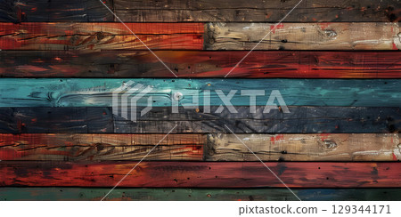 Colorful wood plank wall texture background for interior or exterior design - Ai Generated 129344171