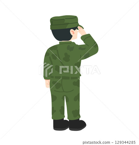 Illustration of Soldier Saluting in Camouflage Uniform 129344285
