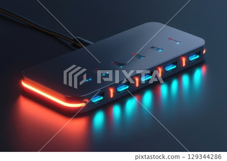 Innovative USB hub with illuminated display and multiple ports for efficient connectivity 129344286