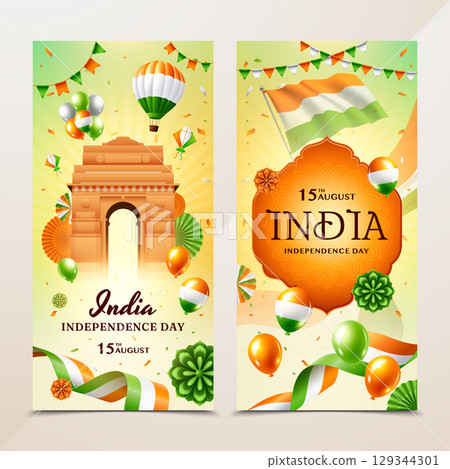 Patriotic Vertical Banner for India Independence Day Realistic Collection 129344301