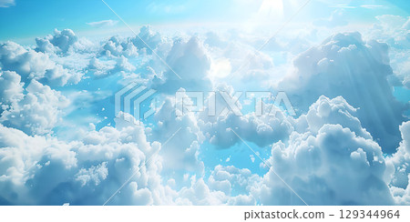 Beautiful aerial view of blue sky with white clouds, Blue sky background with white clouds - Ai Generated 129344964