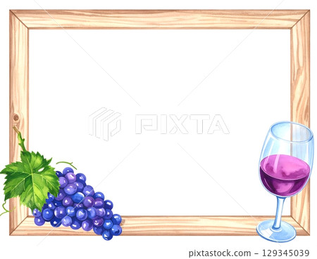 一串葡萄和果汁的鄉村插畫 129345039