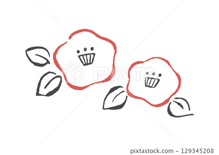一幅簡單的山茶花插畫。線條粗糙模糊。 129345208