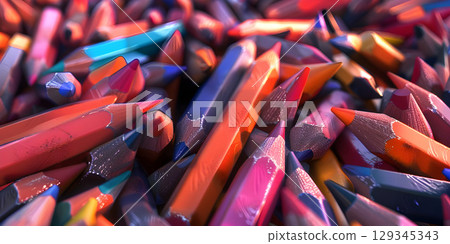 Pencils of different colors on a white background close-up Background - Ai Generated 129345343