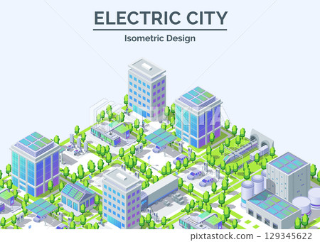 Cartoon Color Electric City Transportation Card Background 3d Isometric View Line Elements. Vector illustration of Project Development Cartoon Color Electric City Transportation Card Background 3d Isometric View Line Elements. Vector illustration of Project Development 129345622