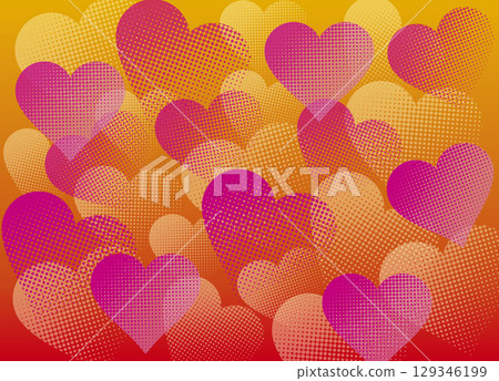 Overlapping hearts made of dots Yellow, red, pink 129346199