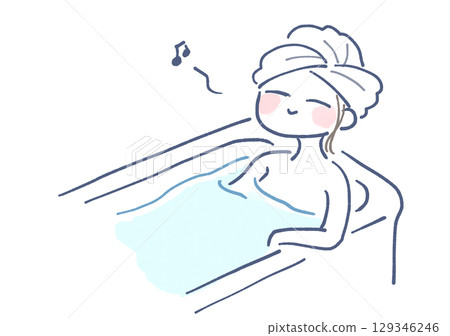 一位女士將雙手放在浴缸邊緣洗澡的插圖 一位女士將雙手放在浴缸邊緣洗澡的插圖 129346246