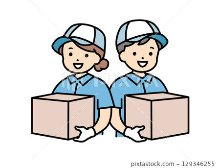 Moving company delivery staff contractor men and women upper body illustration material 129346255