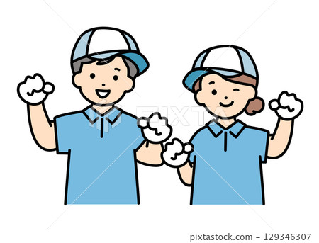 Moving company delivery staff contractor men and women upper body illustration material Moving company delivery staff contractor men and women upper body illustration material 129346307