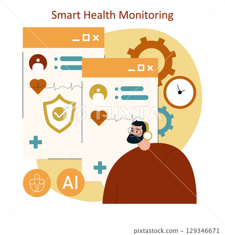 Smart health monitoring technology integrates AI to enhance personal wellness. It visualizes health data, promoting proactive care through real-time tracking using innovative digital interfaces. Smart health monitoring technology integrates AI to enhance personal wellness. It visualizes health data, promoting proactive care through real-time tracking using innovative digital interfaces. 129346671