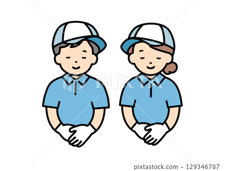 Moving company, delivery, delivery staff, contractor, men and women, upper body, illustration material, bow, apology Moving company, delivery, delivery staff, contractor, men and women, upper body, illustration material, bow, apology 129346787