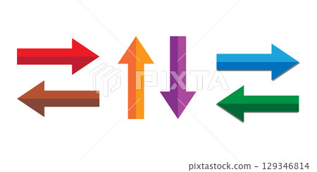 Green and red arrow pointing. Directional arrow icons. Green and red arrow pointing. Directional arrow icons. 129346814