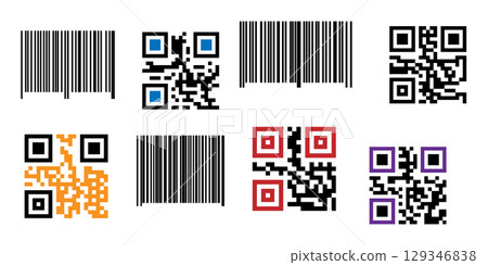 Fake QR code and Barcode set vector illustration. Fake QR code and Barcode set vector illustration. 129346838
