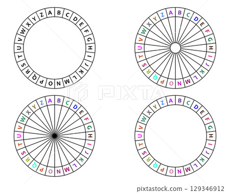 Circles of the alphabet. Cipher wheel template vector illustration. 129346912