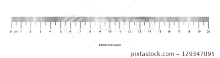Ruler scale 20 centimeter measuring chart. Length measurement tool vector illustration. Ruler scale 20 centimeter measuring chart. Length measurement tool vector illustration. 129347095