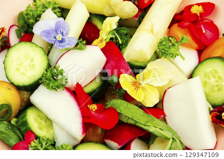 Vegetable salad with white asparagus. Vegetable salad with white asparagus. 129347109
