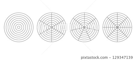 Polar grid segment concentric circles diagram of lifestyle balance. Diagram wheel parts polar grid. 129347139