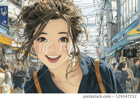 Beautiful series: Fashion portrait of a young woman wearing a yukata 129347152