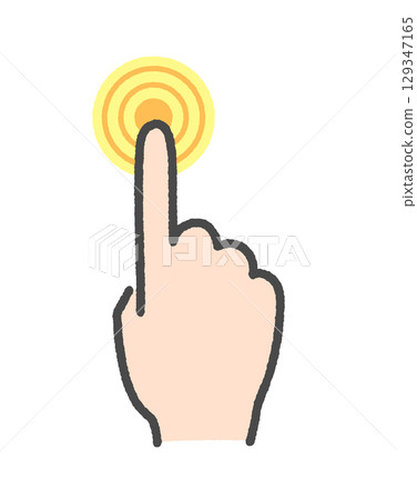 Hand drawn icon of a hand holding down a button with the index finger - Image of a strong press gesture and fingerprint authentication 129347165