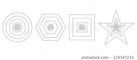 Golden ratio template. Circle, Polygon, Square and Star shapes outline a collection of harmony proportion. 129347233