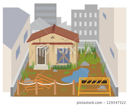被建築物包圍的空屋的廢棄土地、荒地、空地、資產、房地產 129347322
