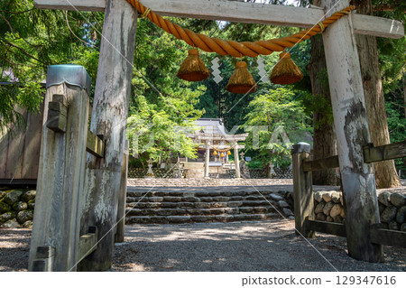 Shirakawa Hachiman Shrine torii gate in Shirakawa-go, Japan 129347616