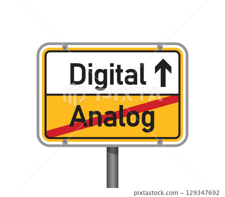 yellow traffic sign with german words digital and analogue isolated vector illustration 129347692
