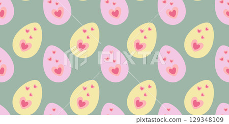Pink and Yellow Easter Eggs with Heart Shape decor Seamless Pattern Banner Format Ester holiday Fond Pink and Yellow Easter Eggs with Heart Shape decor Seamless Pattern Banner Format Ester holiday Fond 129348109