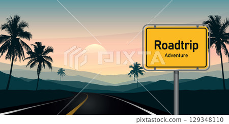 road trip adventure in tropical landscape vector illustration road trip adventure in tropical landscape vector illustration 129348110