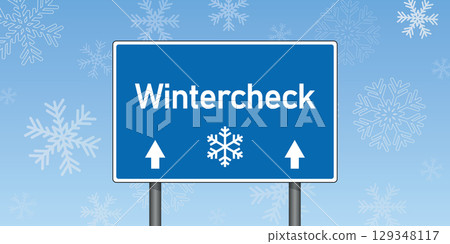 wintercheck traffic sign on snowy winter background vector illustration 129348117