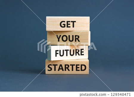 Get your future started symbol. Concept words Get your future started on beautiful wooden blocks. Beautiful grey table grey background. Business get your future started concept. Copy space. Get your future started symbol. Concept words Get your future started on beautiful wooden blocks. Beautiful grey table grey background. Business get your future started concept. Copy space. 129348471