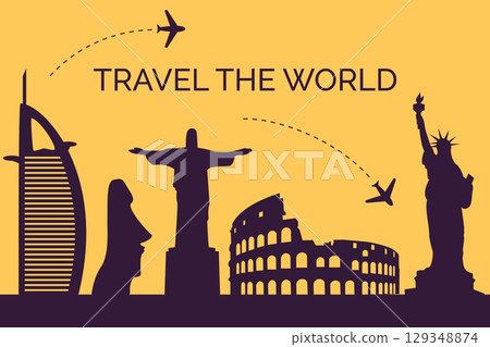 world landmarks silhouettes 129348874