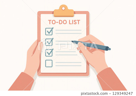Illustration of a to-do list with checkboxes filled in 129349247