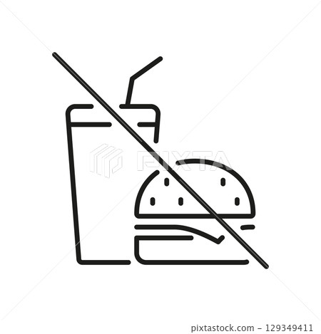 No Fast Food And Drink Line Icon. Healthy Eating And Diet Restriction Outline Symbol. Nutrition And Wellness. Editable Stroke. Isolated Vector Illustration 129349411