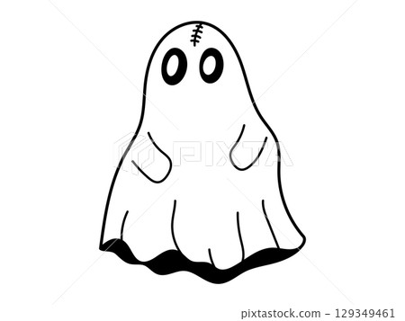 Cute ghost character. Halloween character. White ghost with black eyes, Cute spooky ghost. Isolated background. Vector illustration 129349461