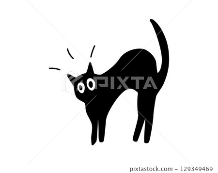 Scared black cat hand drawn doodle on isolated background. Vector illustration 129349469
